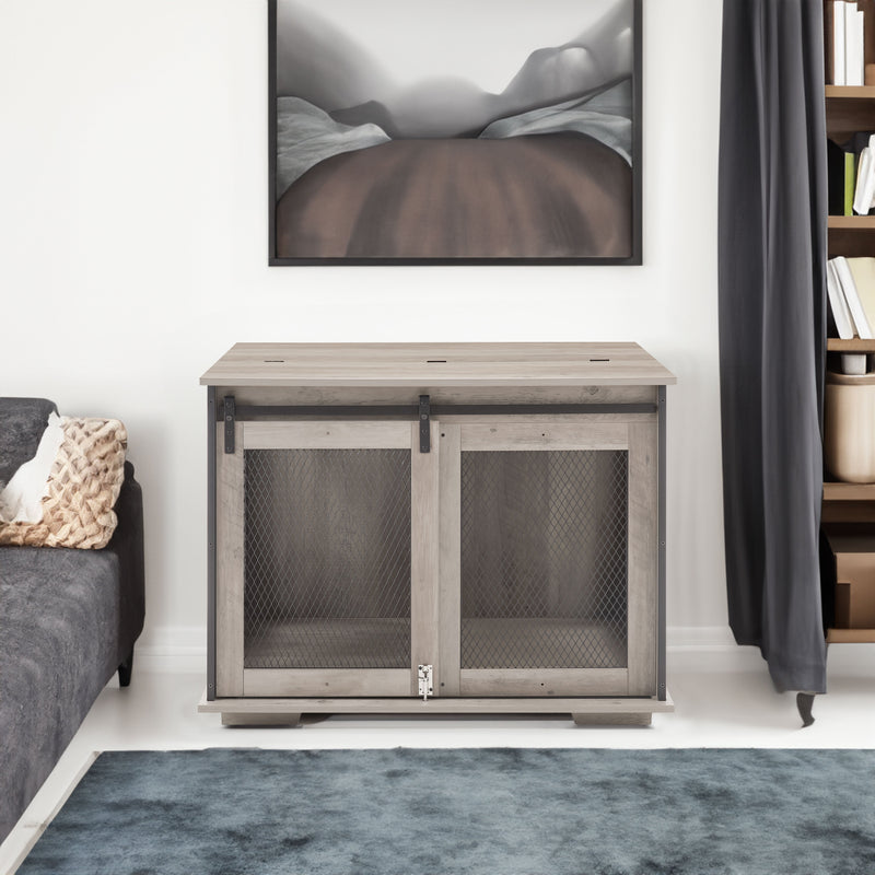 Farmhouse Dog Crate with Sliding Barn Door