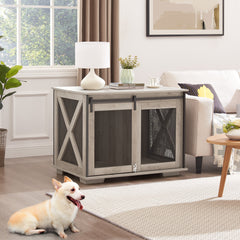 Farmhouse Dog Crate with Sliding Barn Door