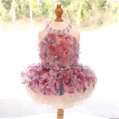 Pastel Floral Dog Dress with Pearl-Style Collar
