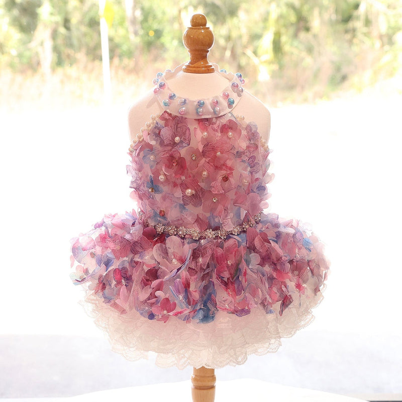 Pastel Floral Dog Dress with Pearl-Style Collar