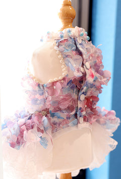 Pastel Floral Dog Dress with Pearl-Style Collar