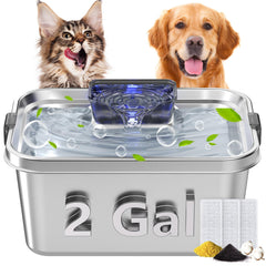 Dog Water Fountain for Large Dogs 2Gal/264oz Dog Water Fountain Stainless Steel Pet Water Fountain Dog Water Bowl Dispenser Automatic Dog Bowl with 3 Filters Ultra Quiet Pump Easy to Clean
