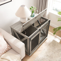 Farmhouse Dog Crate with Sliding Barn Door