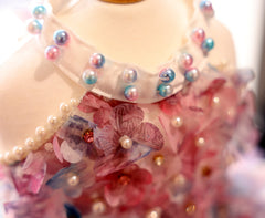 Pastel Floral Dog Dress with Pearl-Style Collar