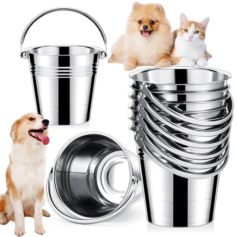 Hicarer 6 Pcs Stainless Steel Dog Water Bucket Heavy Duty Stainless Steel Bucket Stainless Steel Water Pails for Dogs Pets for Kennels Farms Fences Cages(2.1 Quart)