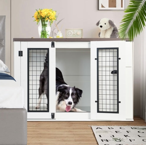 Dual Door Wooden Dog Kennel