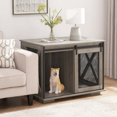 Farmhouse Dog Crate with Sliding Barn Door