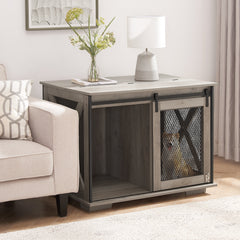 Farmhouse Dog Crate with Sliding Barn Door