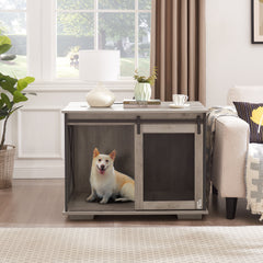 Farmhouse Dog Crate with Sliding Barn Door