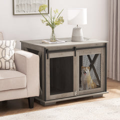 Farmhouse Dog Crate with Sliding Barn Door