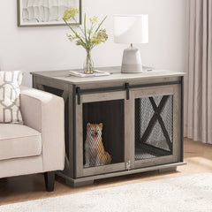 Farmhouse Dog Crate with Sliding Barn Door