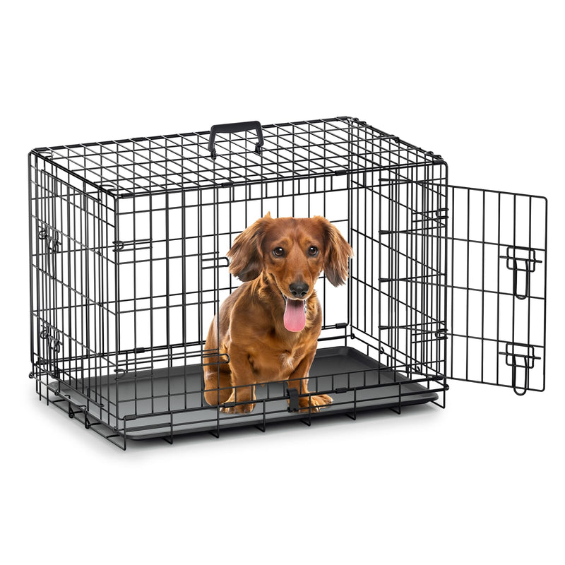 MoNiBloom 24/30/36/42/48 Dog Crates Foldable Metal Wire Dog Cage with Double-Door Outdoor Indoor Pet Kennels Includes Leak-Proof Pan Divider Panel Black 30