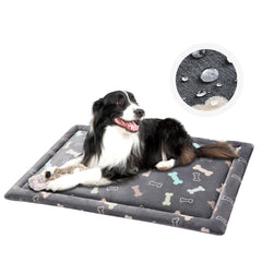 Allisandro Lightweight Waterproof Dog Bed Pad 1.5" Thick Travel Mat for Crates Kennels & Elevated Beds Washable Non-Slip Sleeping Mat for Small to Large Dogs 36 x 23 Inches Grey Bone