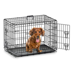 MoNiBloom 24/30/36/42/48 Dog Crates Foldable Metal Wire Dog Cage with Double-Door Outdoor Indoor Pet Kennels Includes Leak-Proof Pan Divider Panel Black 30"