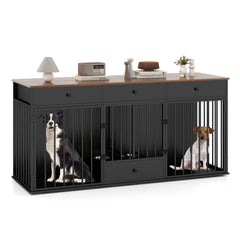Double Dog Crate Furniture with Drawers & Feeder