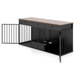 Double Dog Crate Furniture with Drawers & Feeder