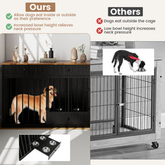 Double Dog Crate Furniture with Drawers & Feeder