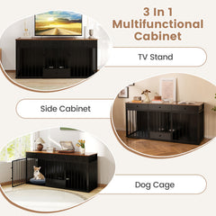 Double Dog Crate Furniture with Drawers & Feeder