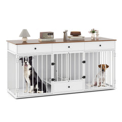 Double Dog Crate Furniture with Drawers & Feeder