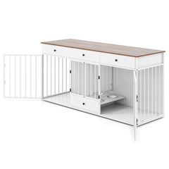 Double Dog Crate Furniture with Drawers & Feeder
