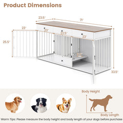 Double Dog Crate Furniture with Drawers & Feeder