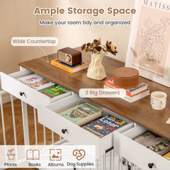 Double Dog Crate Furniture with Drawers & Feeder