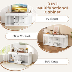 Double Dog Crate Furniture with Drawers & Feeder