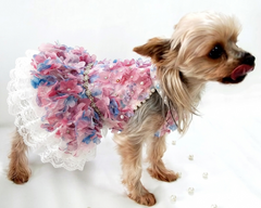 Pastel Floral Dog Dress with Pearl-Style Collar