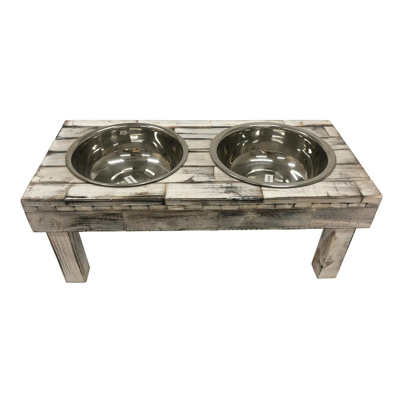 Huntley Berjen Double-Bowl Feeder — Whitewash
