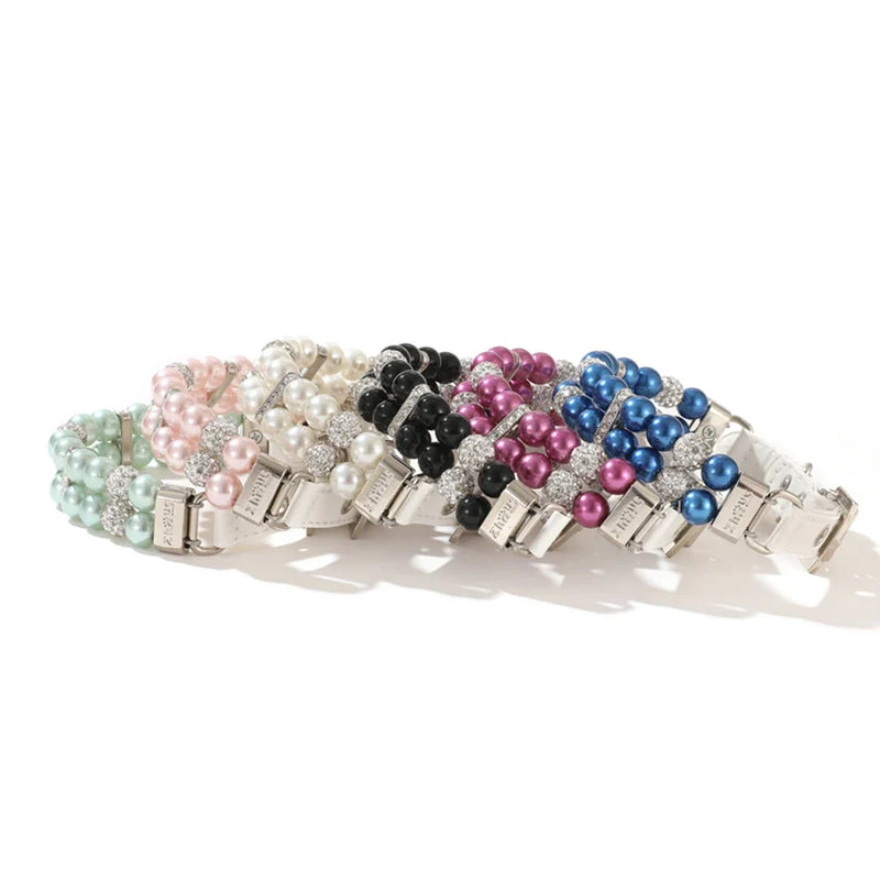 Faux-Pearl & Rhinestone Dog Collar