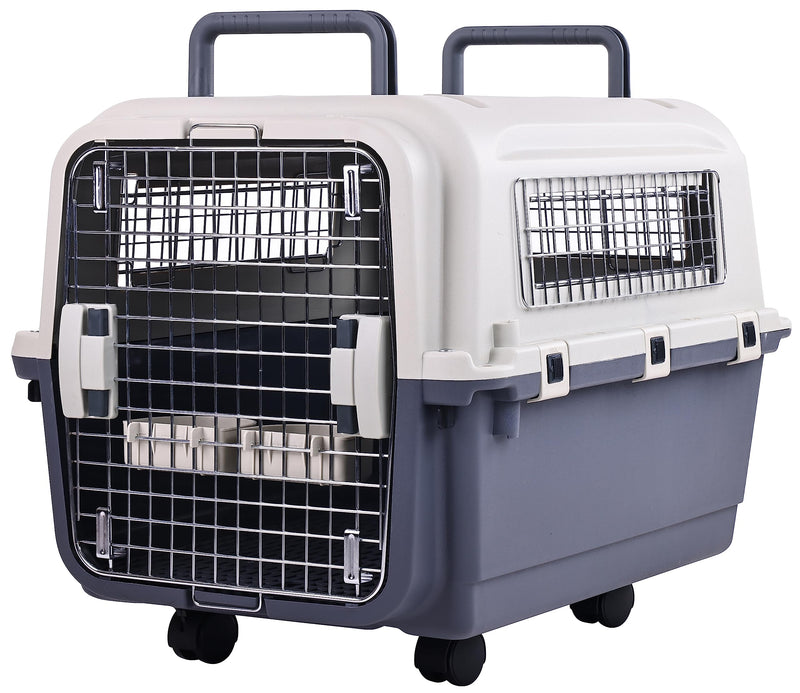 Elevon Plastic Kennels Pet Carrier Rolling Plastic Airline Approved Wire Door Travel Dog Crate Medium (26.5