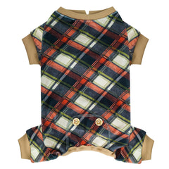 Comfy Velvet Check Dog PJs for Medium Dogs - Khaki XL