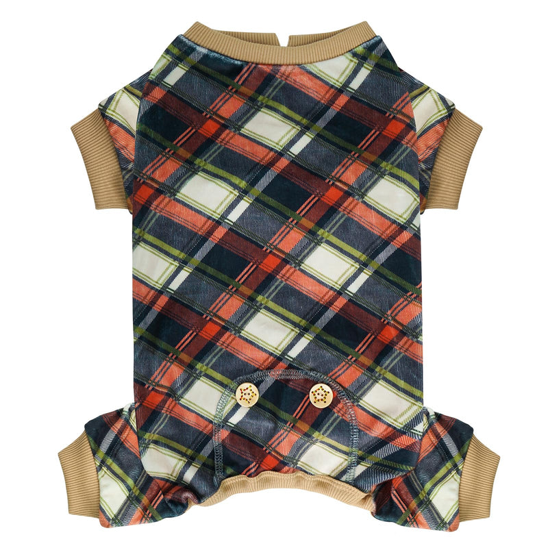 Comfy Velvet Check Dog PJs for Medium Dogs - Khaki XL