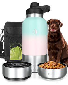 HEMLI 32 oz. Portable Dog Water Bottle Dog Travel Water Bottle Portable Water Bowl for Dogs Dog Travel Bowel Dog Water Bottle for Walking Dog Travel Accessories Kit Pet Travel Bottle for Hiking