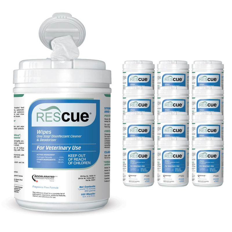 REScue One-Step Disinfectant Cleaner & Deodorizer Wipes for Vet Use – Cleaner for Kennels Litter Boxes & More – 160-Wipes 1 Canister (Pack of 12)